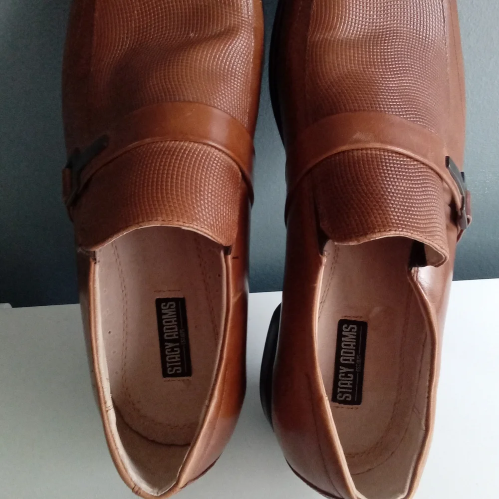 Stacy Adams Mens Cognac Brown Textured Square Toe Slip On‎ Loafers Dress Shoes